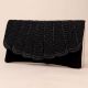Noir Elegance Chevron Beaded Clutch with Chain Strap