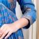 Blue Gathered Anarkali Set with Hand Embroidery