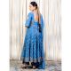 Blue Gathered Anarkali Set with Hand Embroidery