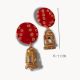Red Bandhani Print and Golden Long Jhumka Earrings