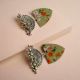 Green Floral Printed Oxidized Earrings
