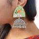 Green Floral Printed Oxidized Earrings