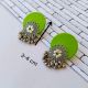 Lime Green Flower Silver Ghungroo Studs Earrings