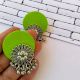 Lime Green Flower Silver Ghungroo Studs Earrings