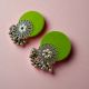 Lime Green Flower Silver Ghungroo Studs Earrings