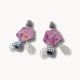Purple Printed Floral Earrings With Silver Charm Bottom