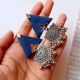 Blue Triangular Jhumka Earrings With Silver Charm