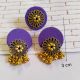 Purple Golden Round Studs Earrings With Adjustable Ring Set