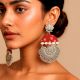 Red Bandhani Print Heavy Oxidized Jhumka Earrings