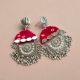 Red Bandhani Print Heavy Oxidized Jhumka Earrings