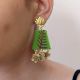 Light Green Leaf Pattern Golden Charm Earrings