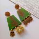 Light Green Leaf Pattern Golden Charm Earrings