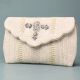 Royal Ivory Bloom Hand-Beaded Clutch with Embellished Flap and Chain Strap