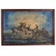 Riders Driving Cattle Through Water Action Scene Oil Painting on Hardboard