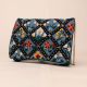 Hand-Embroidered Floral Sling Bag – Velvet Diamond Pattern Clutch with Chain Strap