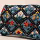 Hand-Embroidered Floral Sling Bag – Velvet Diamond Pattern Clutch with Chain Strap