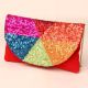 Rainbow Mosaic Hand-Sequined Sling Clutch in Red Base