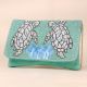 Aqua Haven Hand-Beaded Bird Motif Sling Clutch with Gold Chain Strap