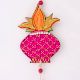 Handmade Wooden Kalash, Swastik, Ganesh Design Wall Hanging - Pink, Red