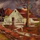 Vintage Countryside Barn Landscape Hardboard Painting