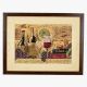 Vintage Cloth Painting on Hardboard of Wine Bottles and Grapes