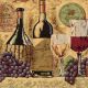 Vintage Cloth Painting on Hardboard of Wine Bottles and Grapes