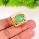 Handmade Brass Hammered Ring with Green Jade Gemstone for Women 22k Gold Plated