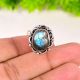 Handmade Oxidized Ring with Fancy Shaped Labradorite Gemstone for Women