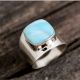 Handmade Silver Plated Brass Ring with Larimar Gemstone for Men and Women