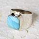 Handmade Silver Plated Brass Ring with Larimar Gemstone for Men and Women