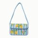 Luxury Handmade Beaded Shoulder Bag Lemon Fruit Pattern on Blue Stripes