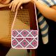 Luxury Handmade Colorful Beaded Shoulder Bag Pink & Green Diamond Geometric Pattern Purse