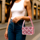 Luxury Handmade Colorful Beaded Shoulder Bag Pink & Green Diamond Geometric Pattern Purse