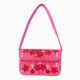 Luxury Handmade Beaded Shoulder Bag Hot Pink with Red Floral Design