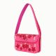Luxury Handmade Beaded Shoulder Bag Hot Pink with Red Floral Design