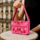 Luxury Handmade Beaded Shoulder Bag Hot Pink with Red Floral Design