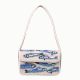 Handmade Beaded Shoulder Bag White & Blue Fish Pattern with Embroidery Detailing
