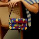 Handmade Beaded Shoulder Bag Multicolor Geometric Pattern Black Strap Women Handbag
