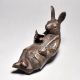 Brass Reading Rabbit Figurine
