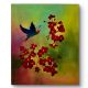 Handpainted Blue Bird with Vibrant Red Flower Clusters
