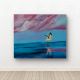 Handpainted Seabird Skimming Serene Ocean Under Pink Clouds