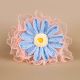 Baby Blue Crochet Daisy On Pink Mesh With Ivory Accent
