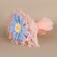 Baby Blue Crochet Daisy On Pink Mesh With Ivory Accent