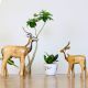 Wooden Metal Deer Sculpture Painted Natural Pair Of 2