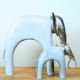 Silver Painted Elephant Figurines Carved Wooden Pair Of 2