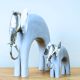 Silver Painted Elephant Figurines Carved Wooden Pair Of 2