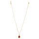 Red Tear Drop Pendant Necklace with Pearl Chain Gold Tone