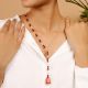 Red and Pearl Beaded Y Necklace with Kundan Bell Pendant