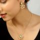 Gold Tone Kundan Double Oval Pendant Necklace & Earring Set with Pearl Tassels