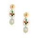 Round & Teardrop Mirror Earrings with Green Bead Drop Pair